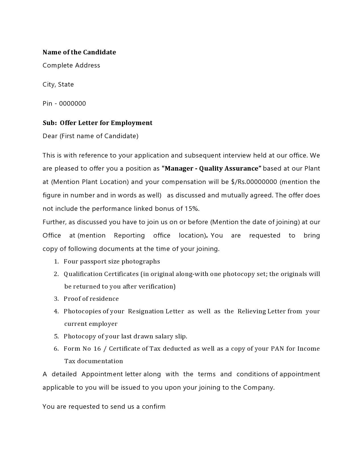 Free employment offer letter template 09