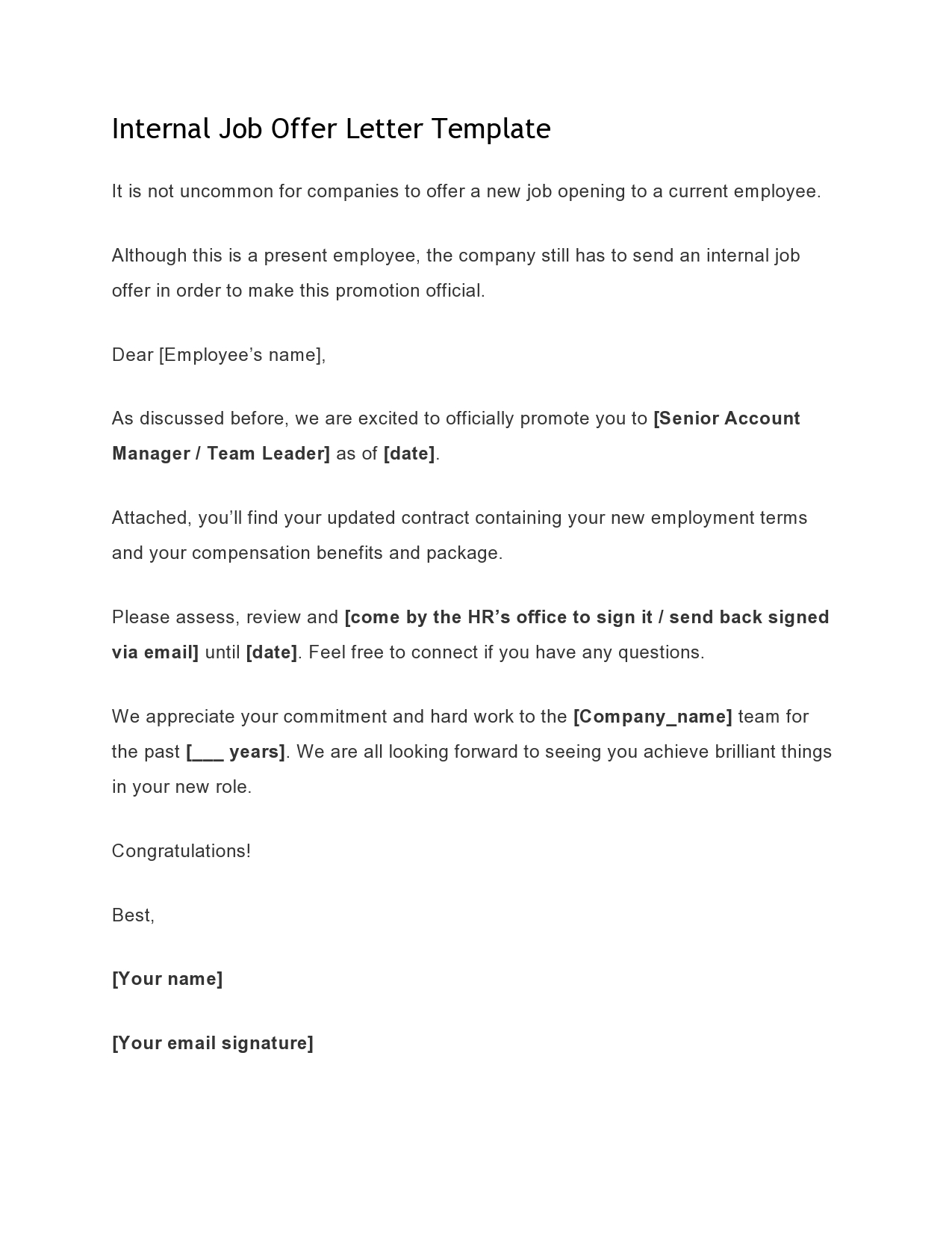 Free employment offer letter template 17