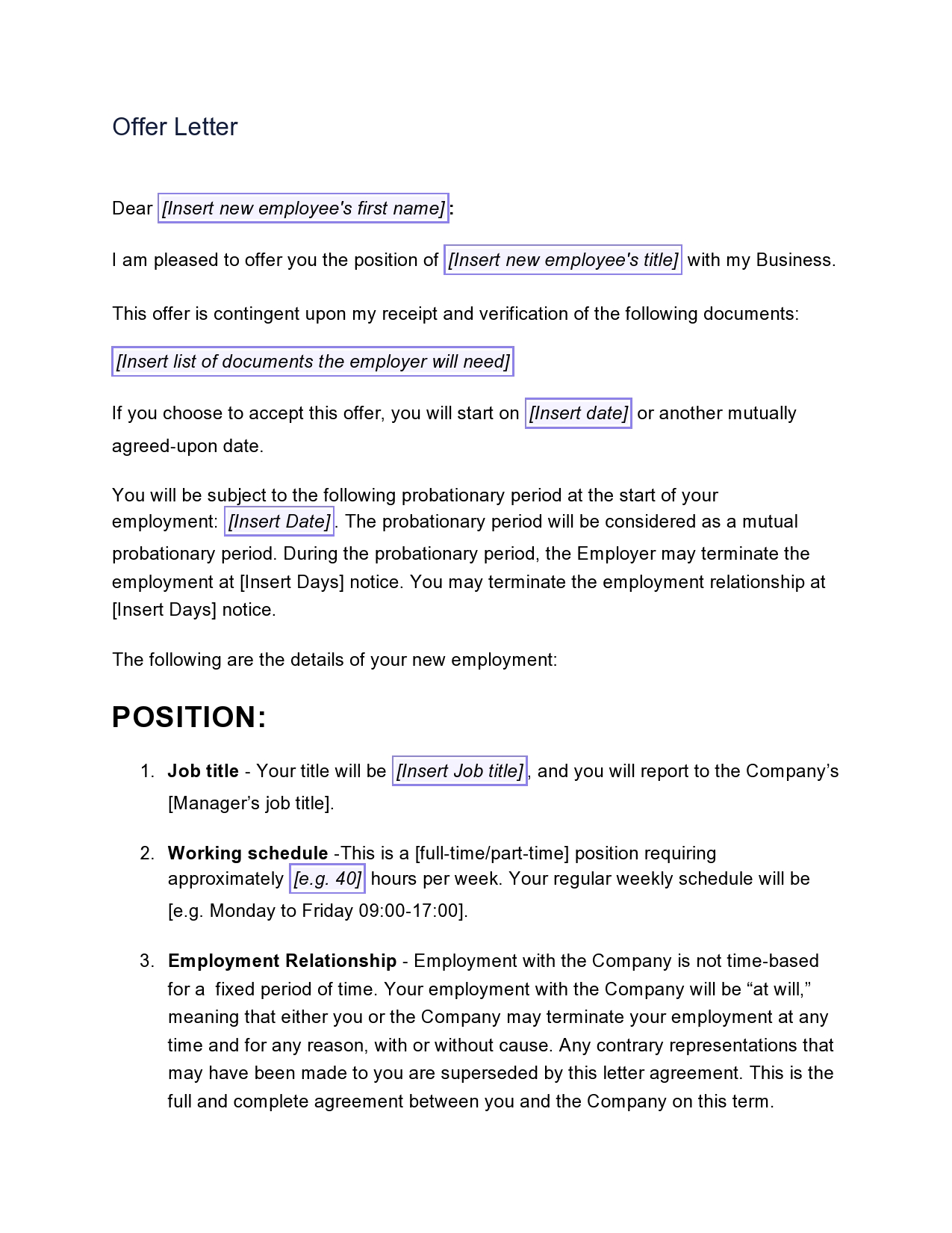 Free employment offer letter template 21