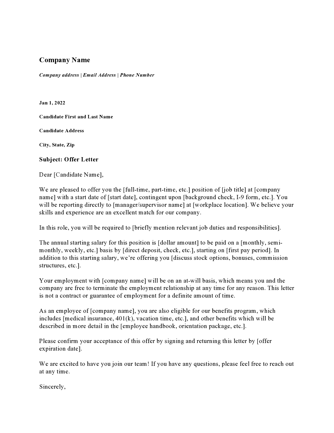 Free employment offer letter template 23