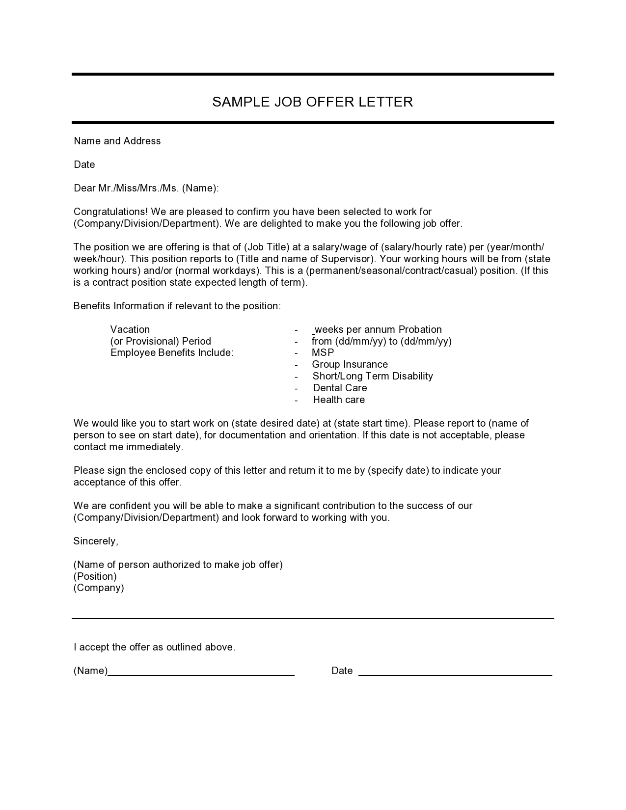 Free employment offer letter template 26