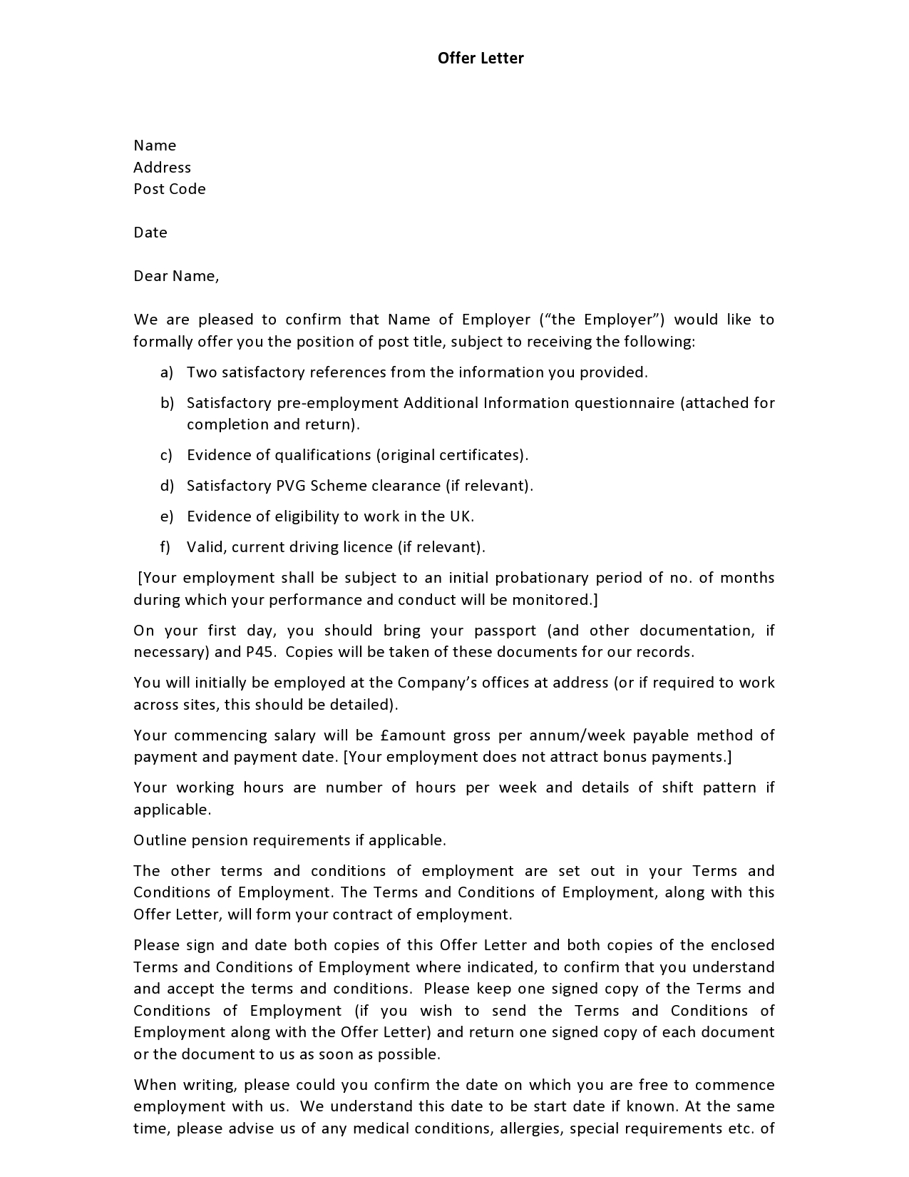 Free employment offer letter template 27