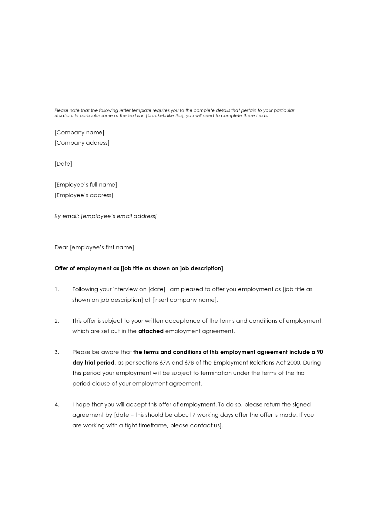Free employment offer letter template 30