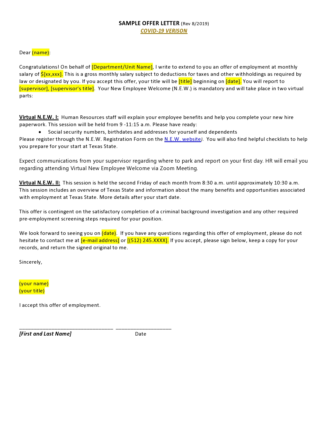Free employment offer letter template 31