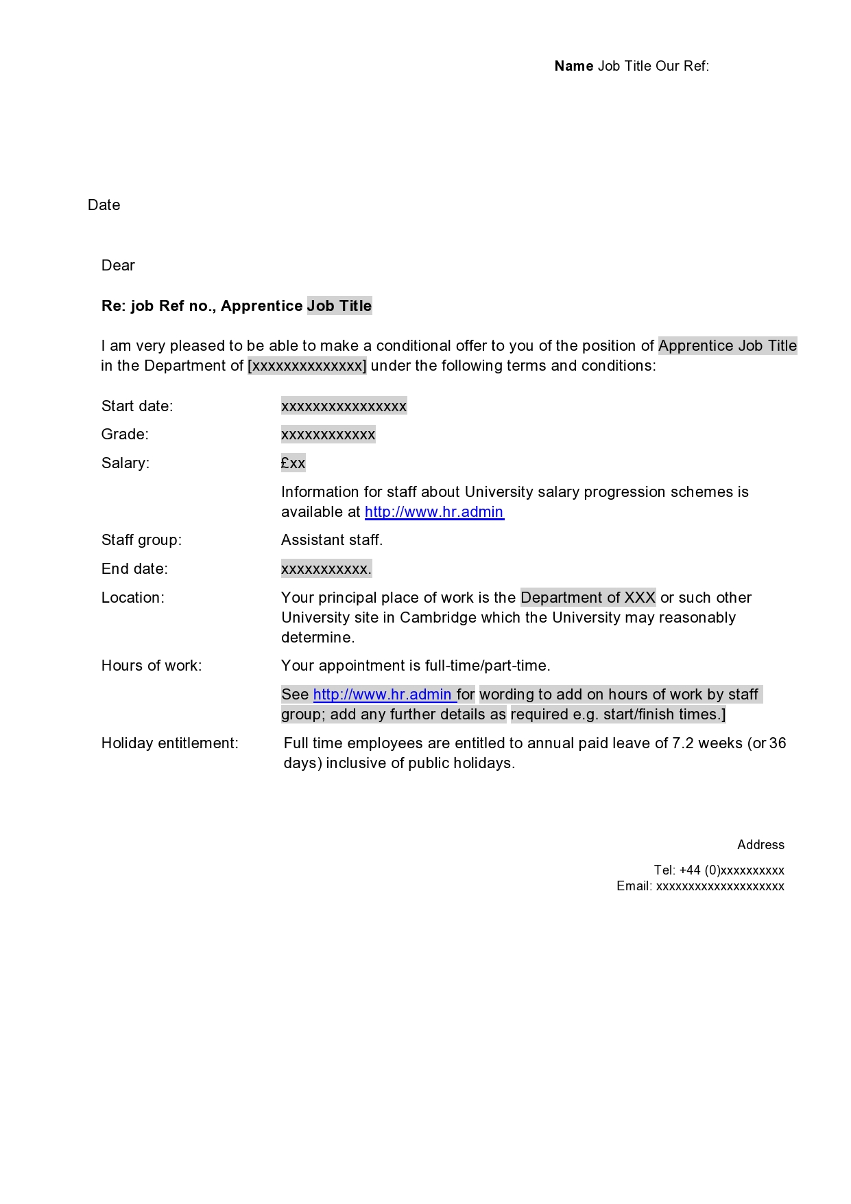 Free employment offer letter template 34