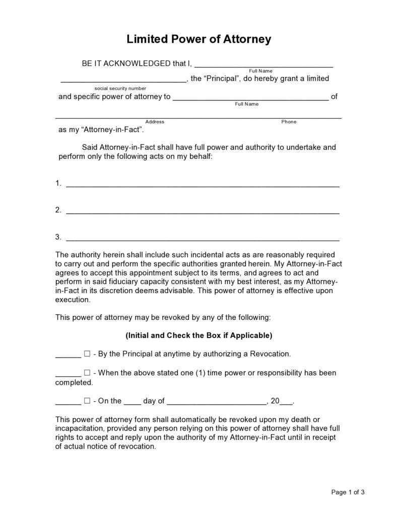 40 Free Limited Power of Attorney Forms [Special PoA]