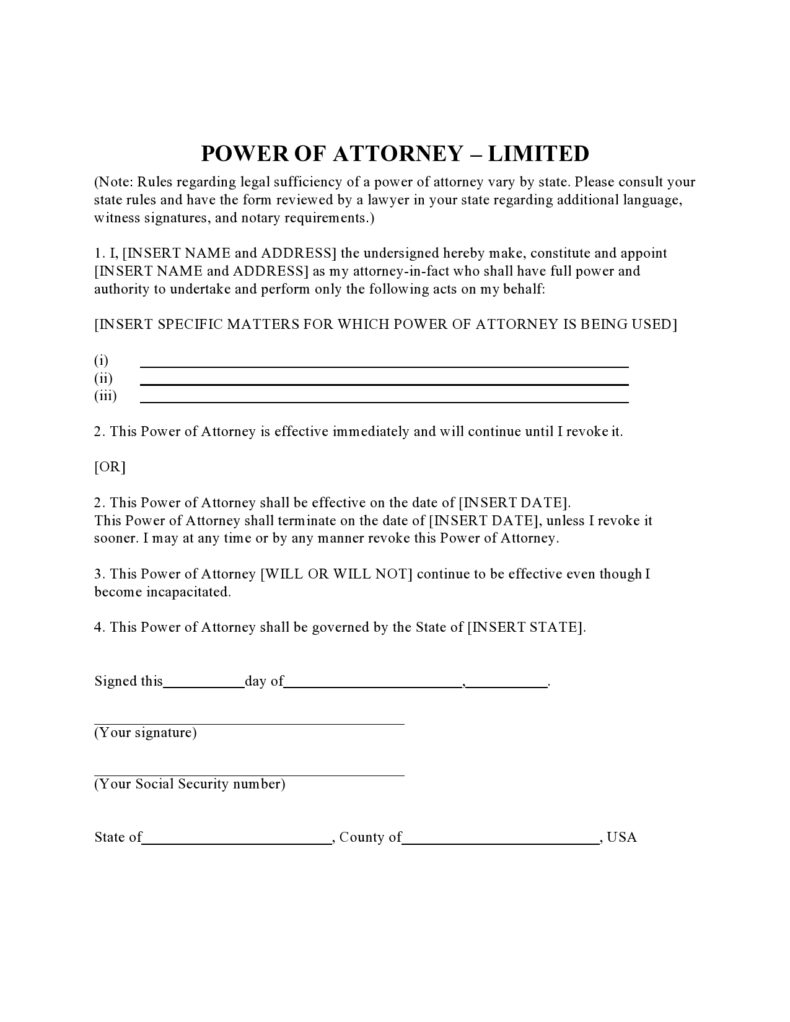 40 Free Limited Power of Attorney Forms [Special PoA]