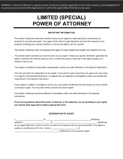40 Free Limited Power of Attorney Forms [Special PoA]