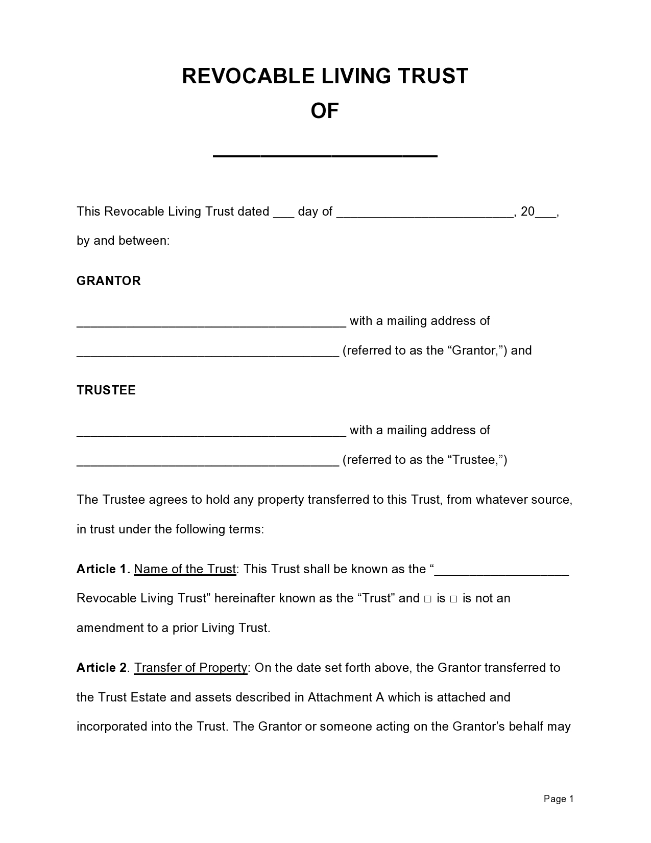 Free living trust forms 01