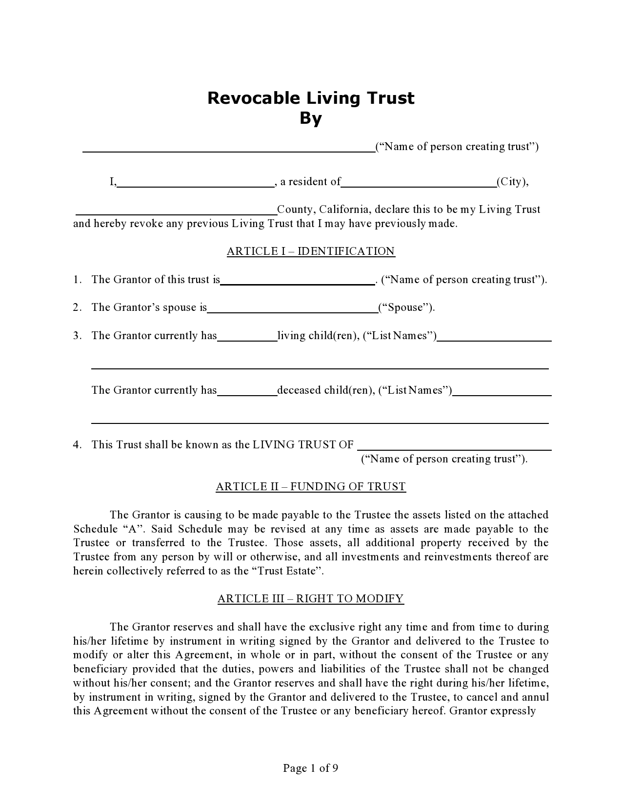 Free living trust forms 14