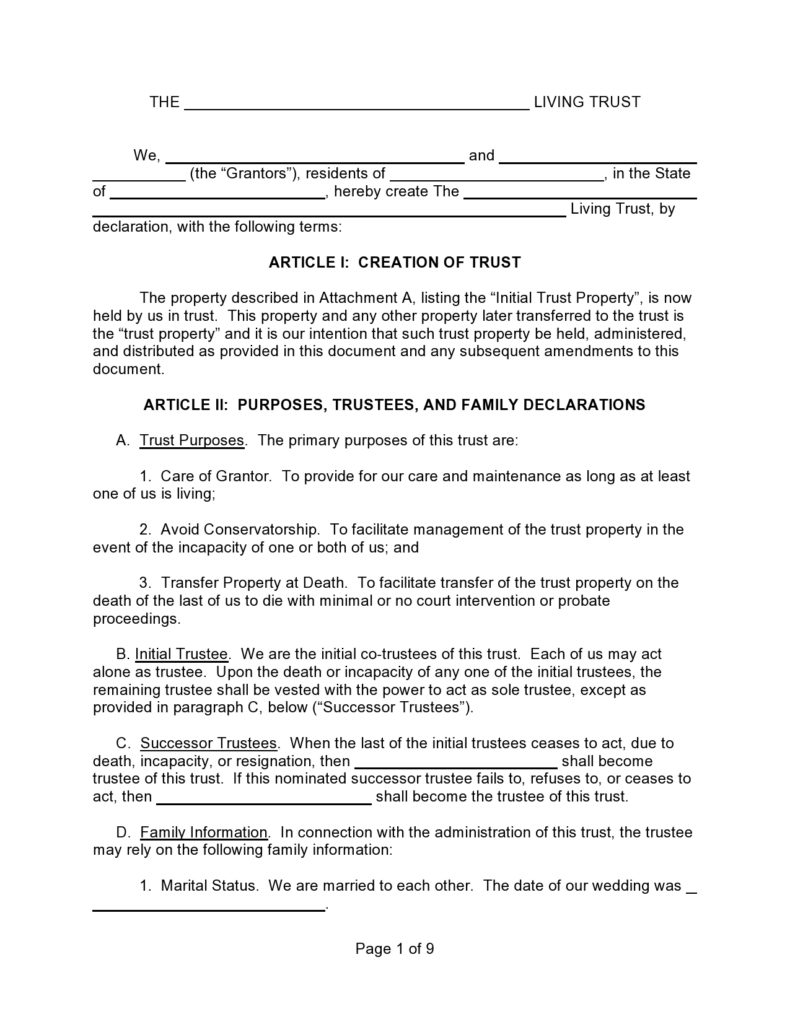 34 free living trust forms documents templatelab