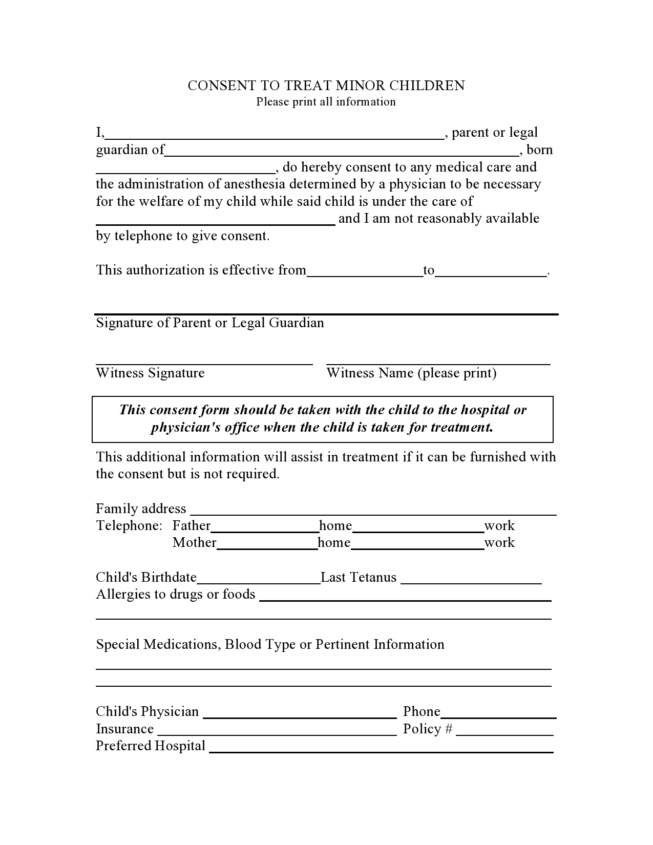 Free medical consent form for minor 01