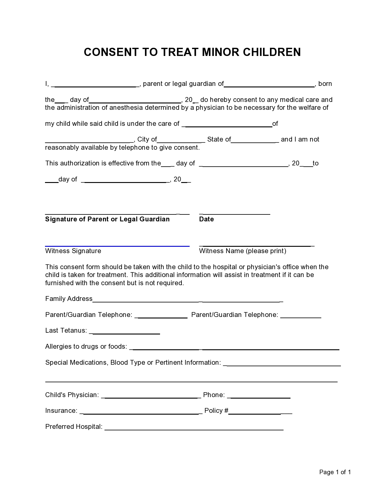 Free medical consent form for minor 02