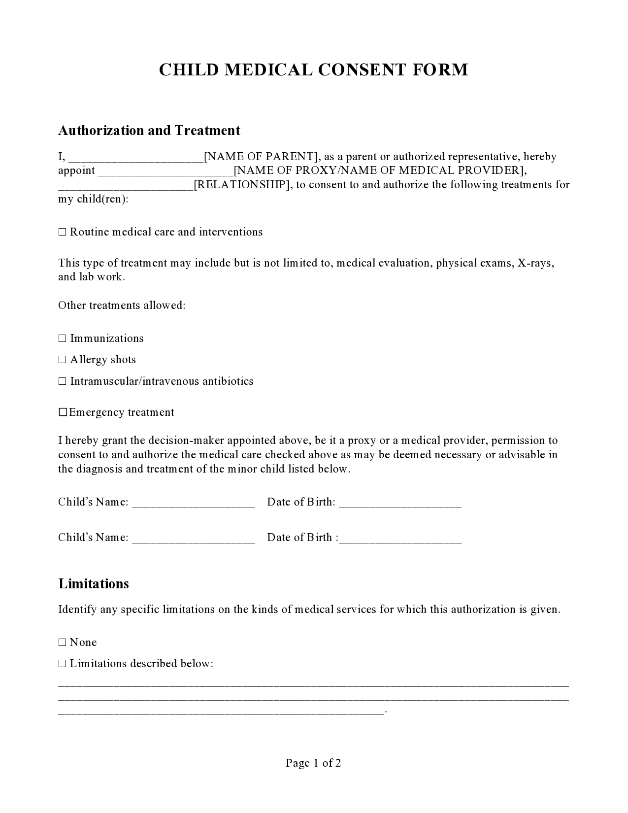 43 Printable Medical Consent Forms For Minor Free 