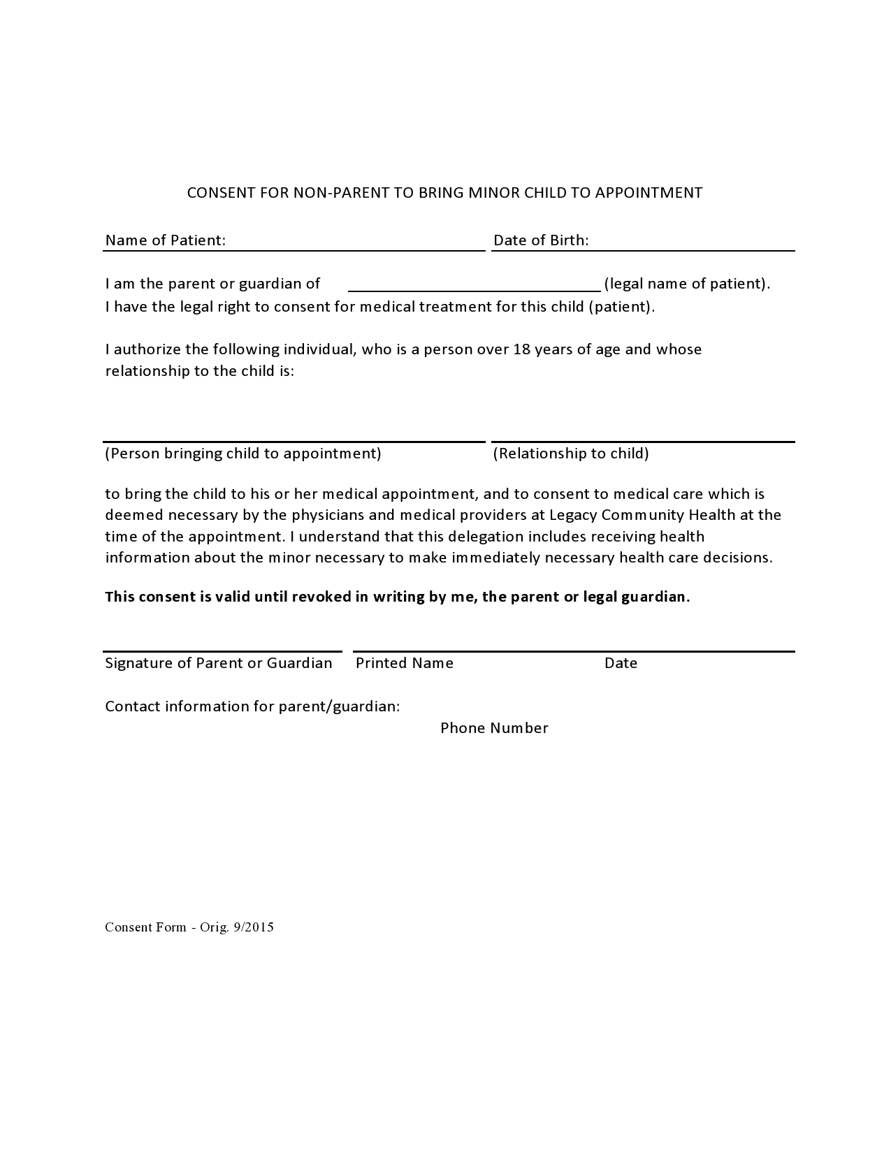 Free medical consent form for minor 10