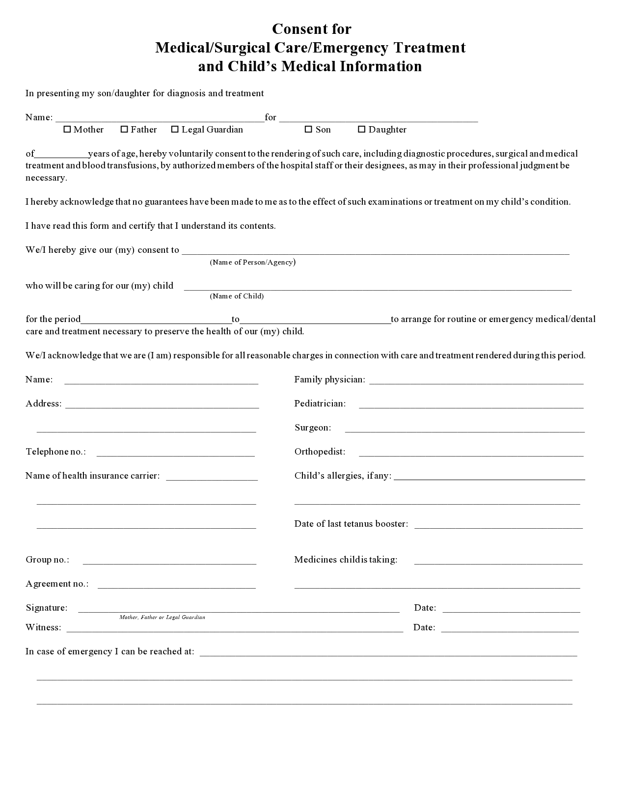 Free medical consent form for minor 18