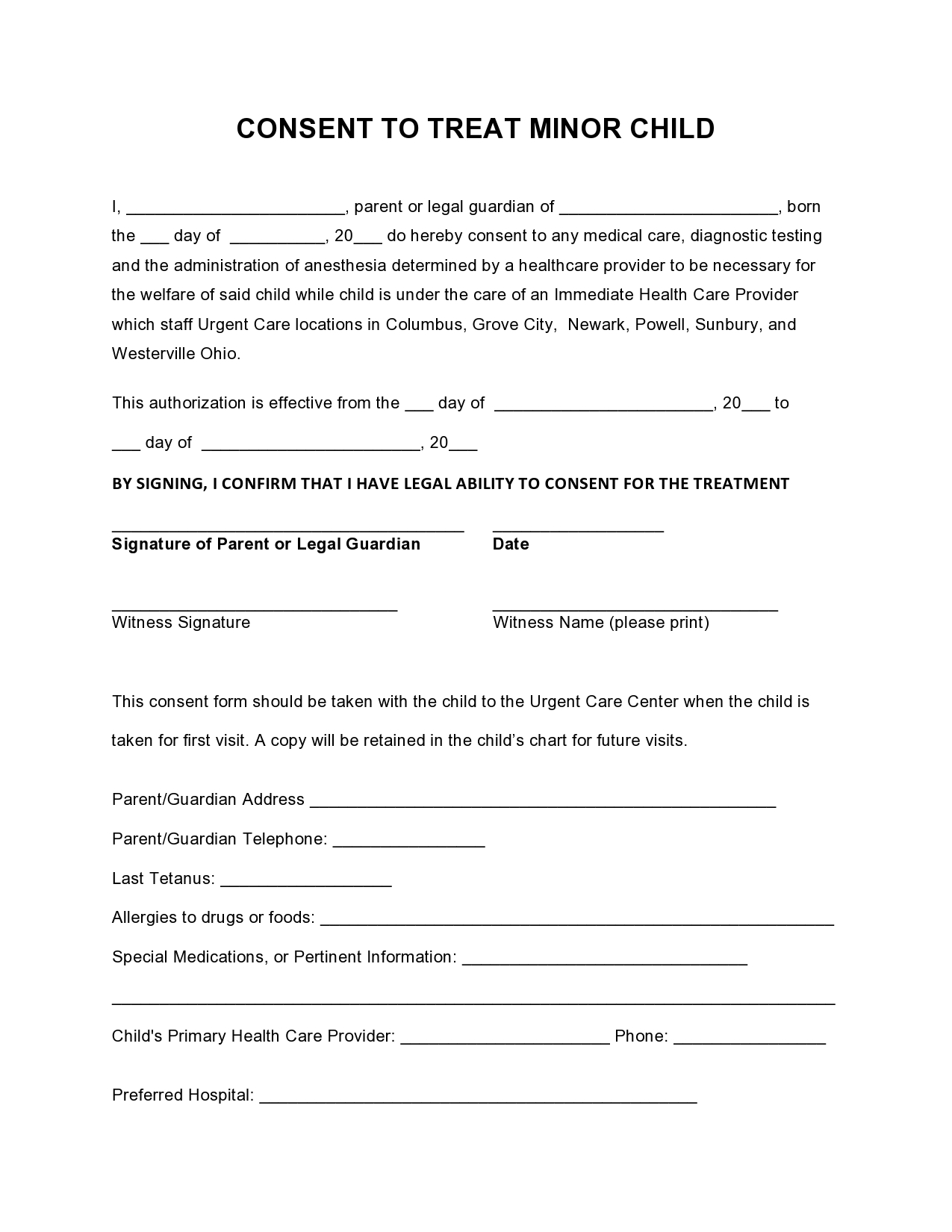 Free medical consent form for minor 20