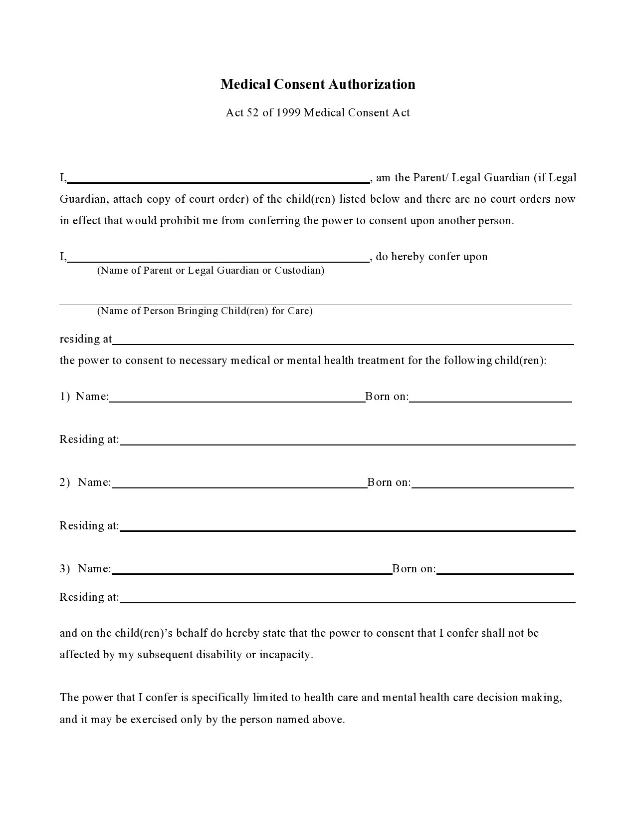 Free medical consent form for minor 23