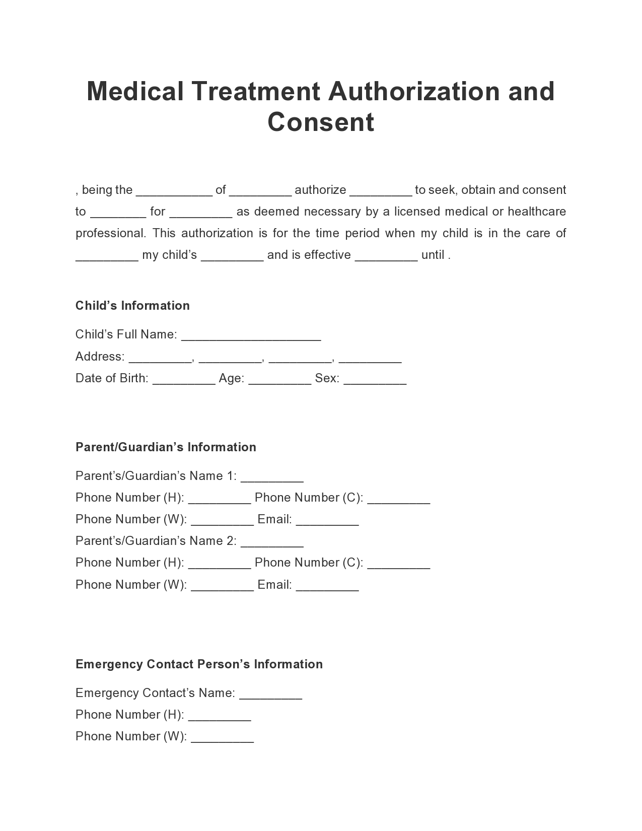 Free medical consent form for minor 34