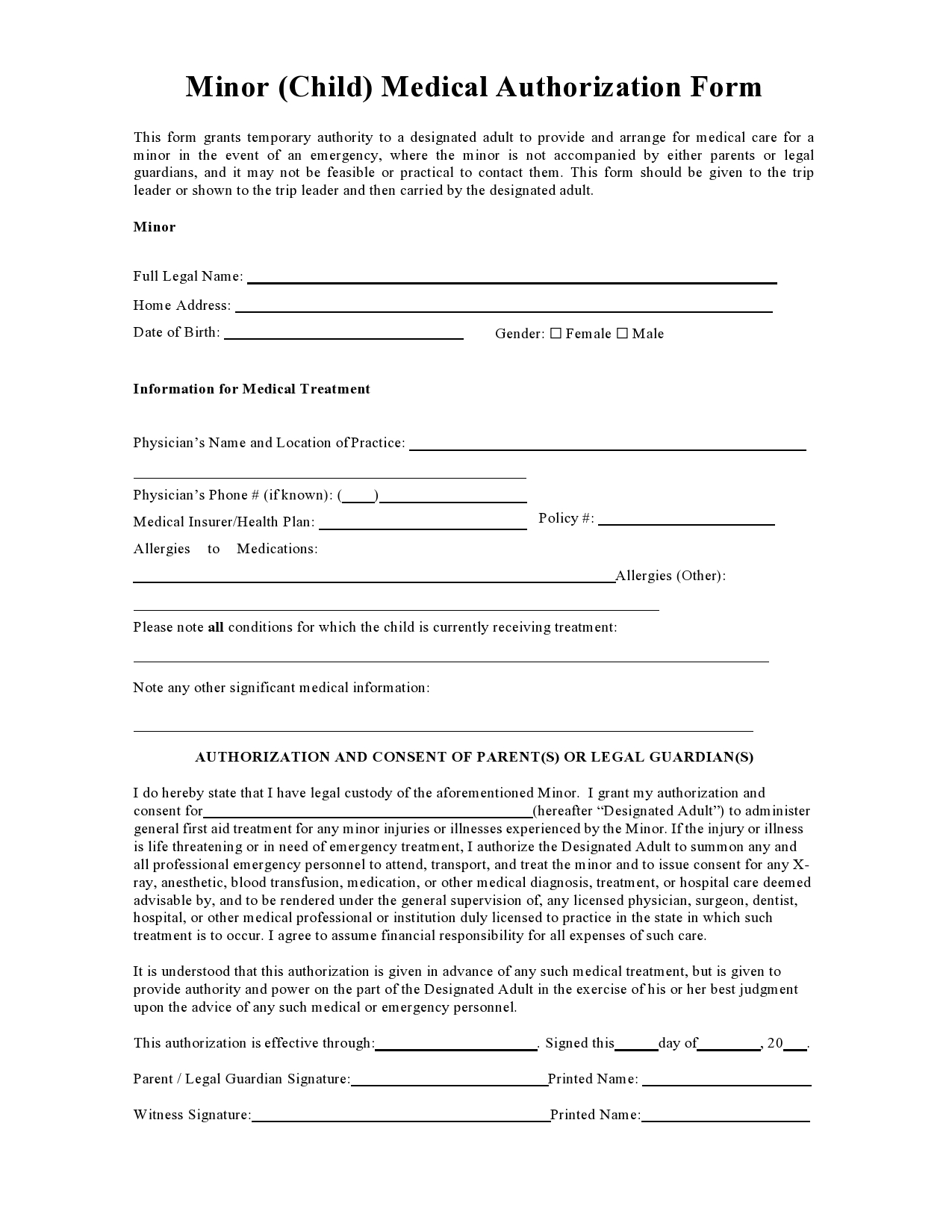 Free medical consent form for minor 37