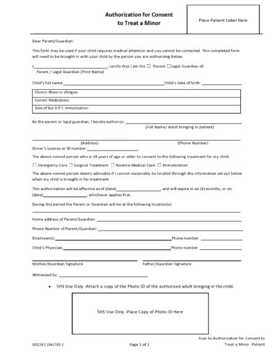 43 Printable Medical Consent Forms for Minor (Free)