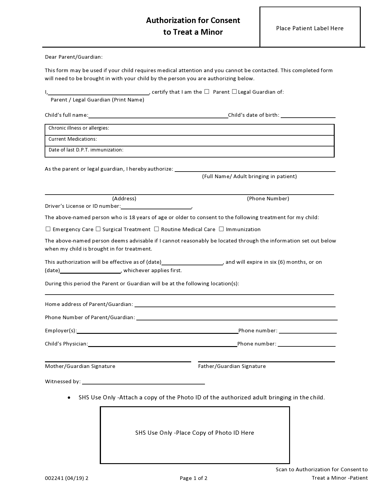 Free medical consent form for minor 38