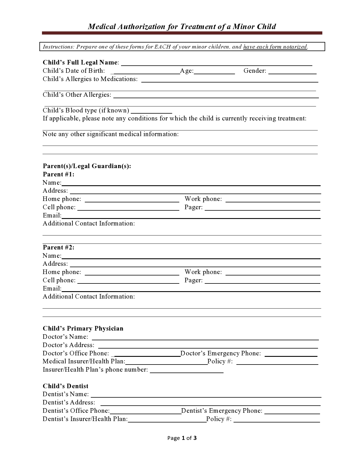 Free medical consent form for minor 40