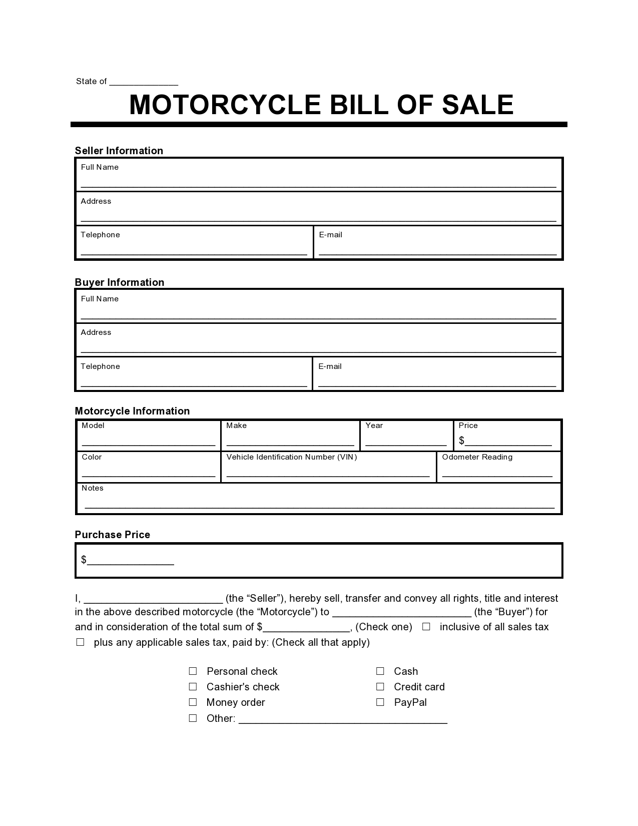Free motorcycle bill of sale 04