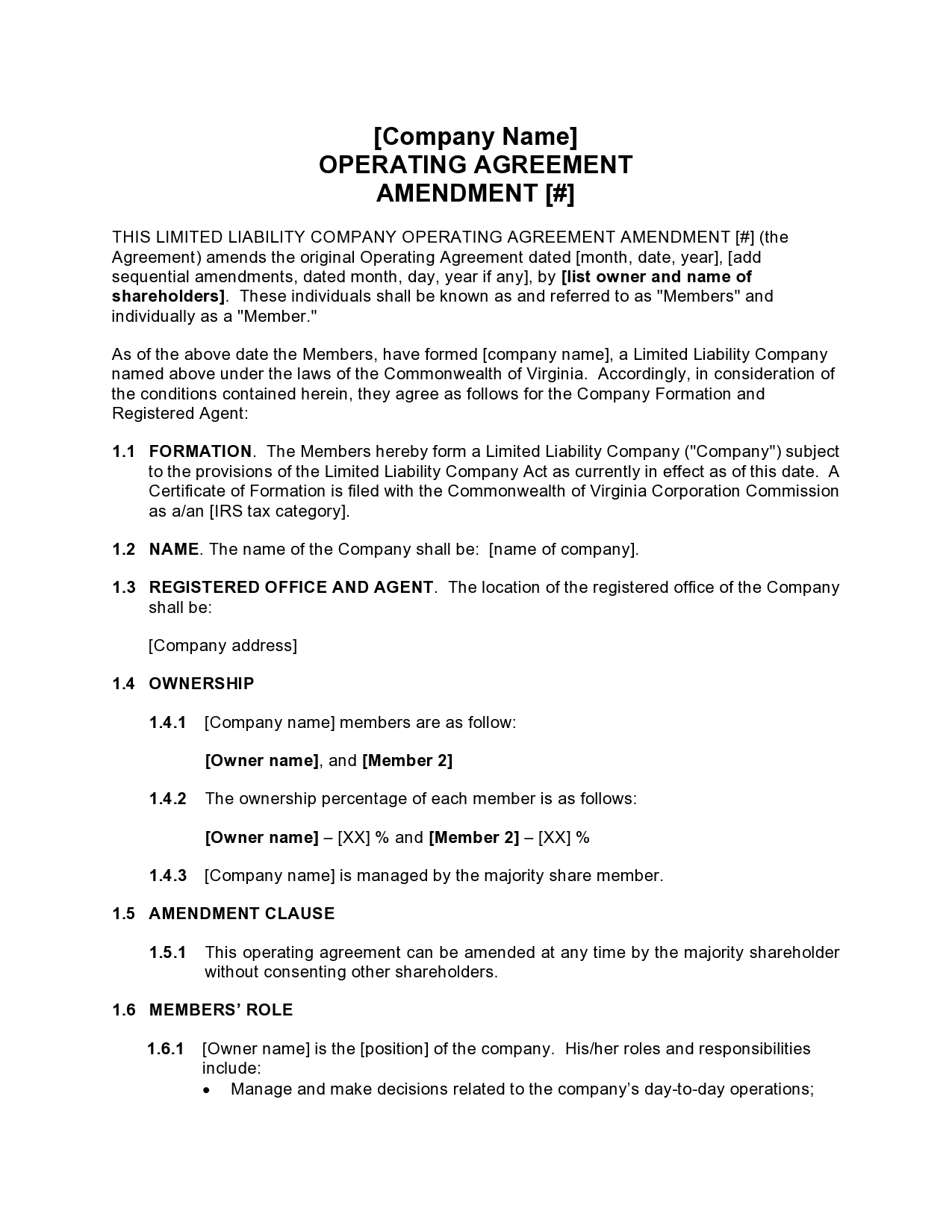 Free operating agreement amendment 05