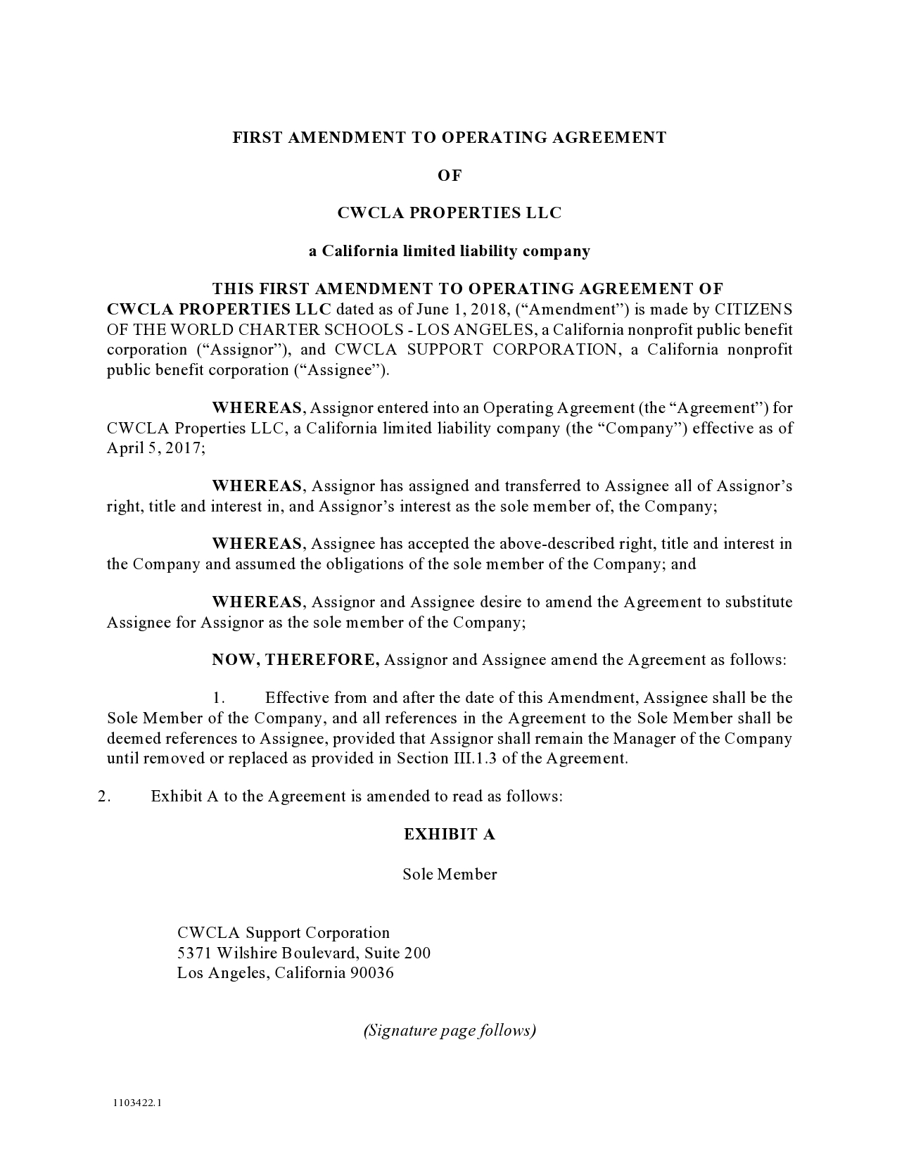 Free operating agreement amendment 34