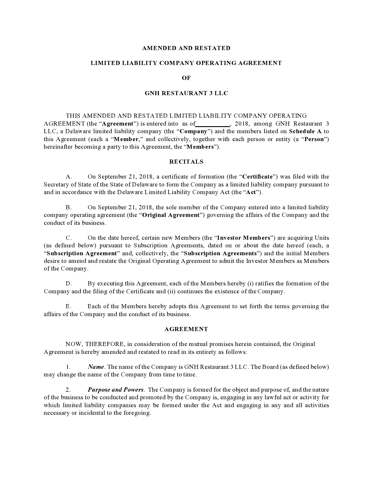 Free operating agreement amendment 37