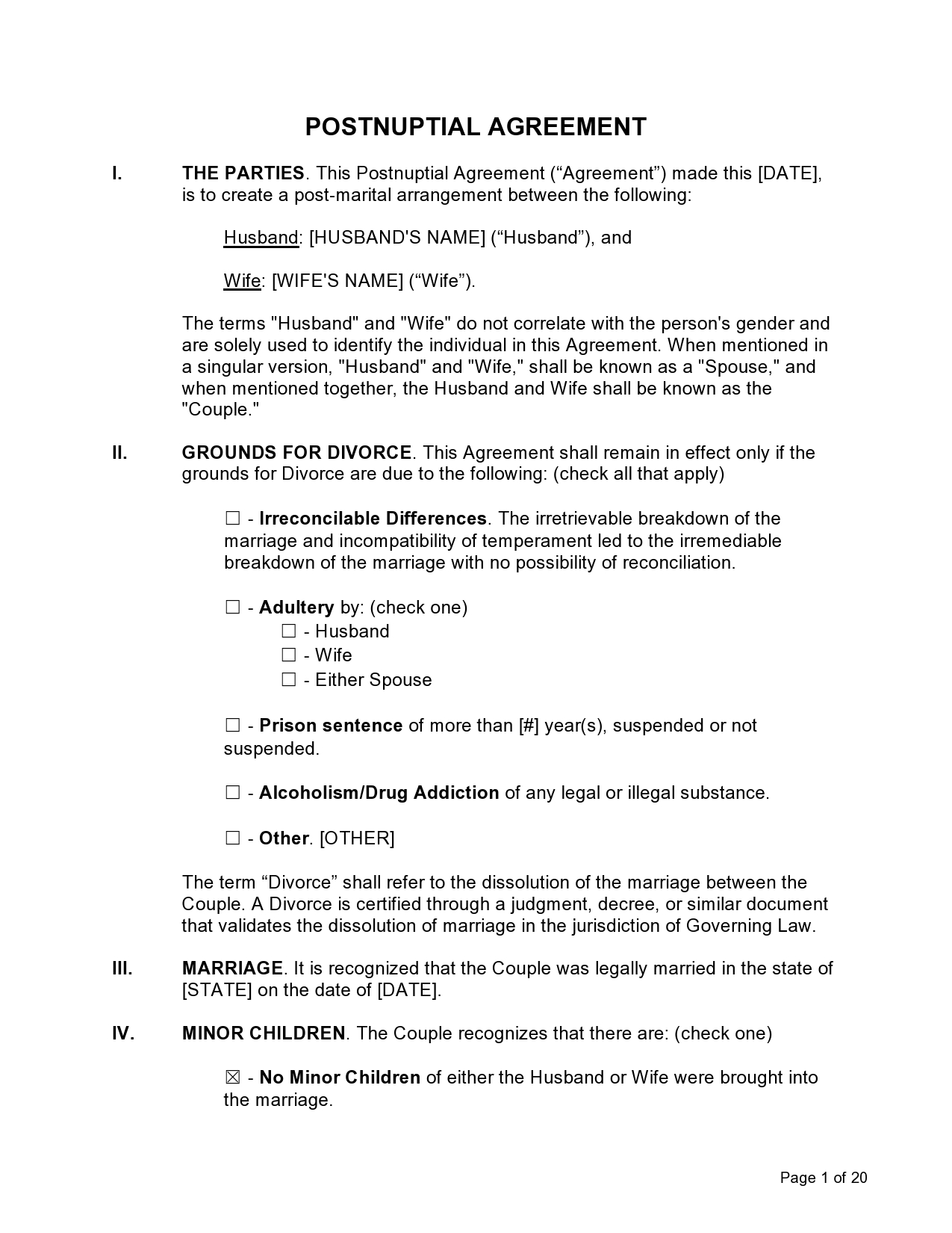 Free postnuptial agreement template 01
