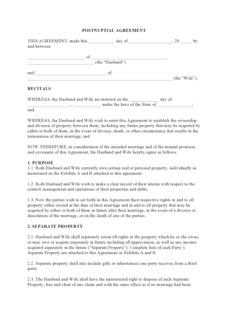 26-free-post-nuptial-agreement-templates-word-templatelab