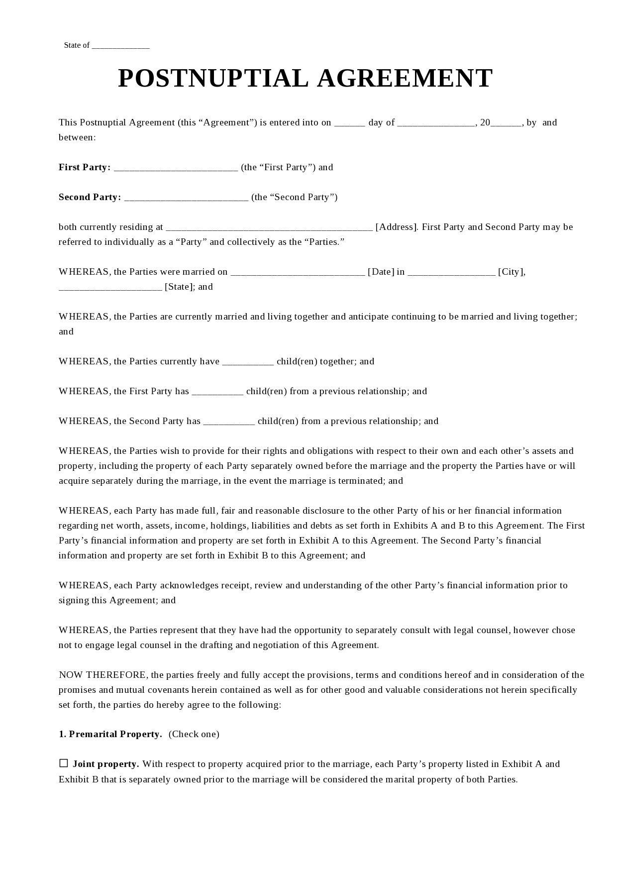 Free postnuptial agreement template 07