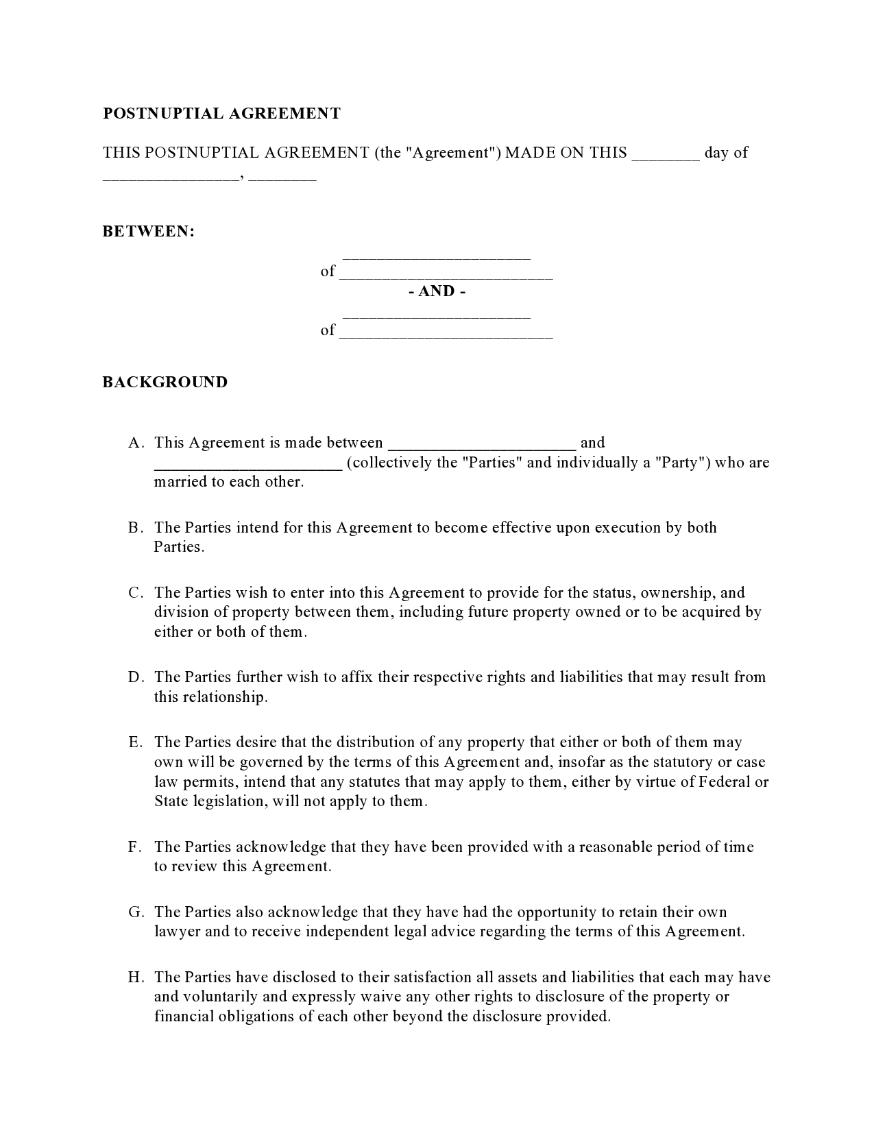Free postnuptial agreement template 12