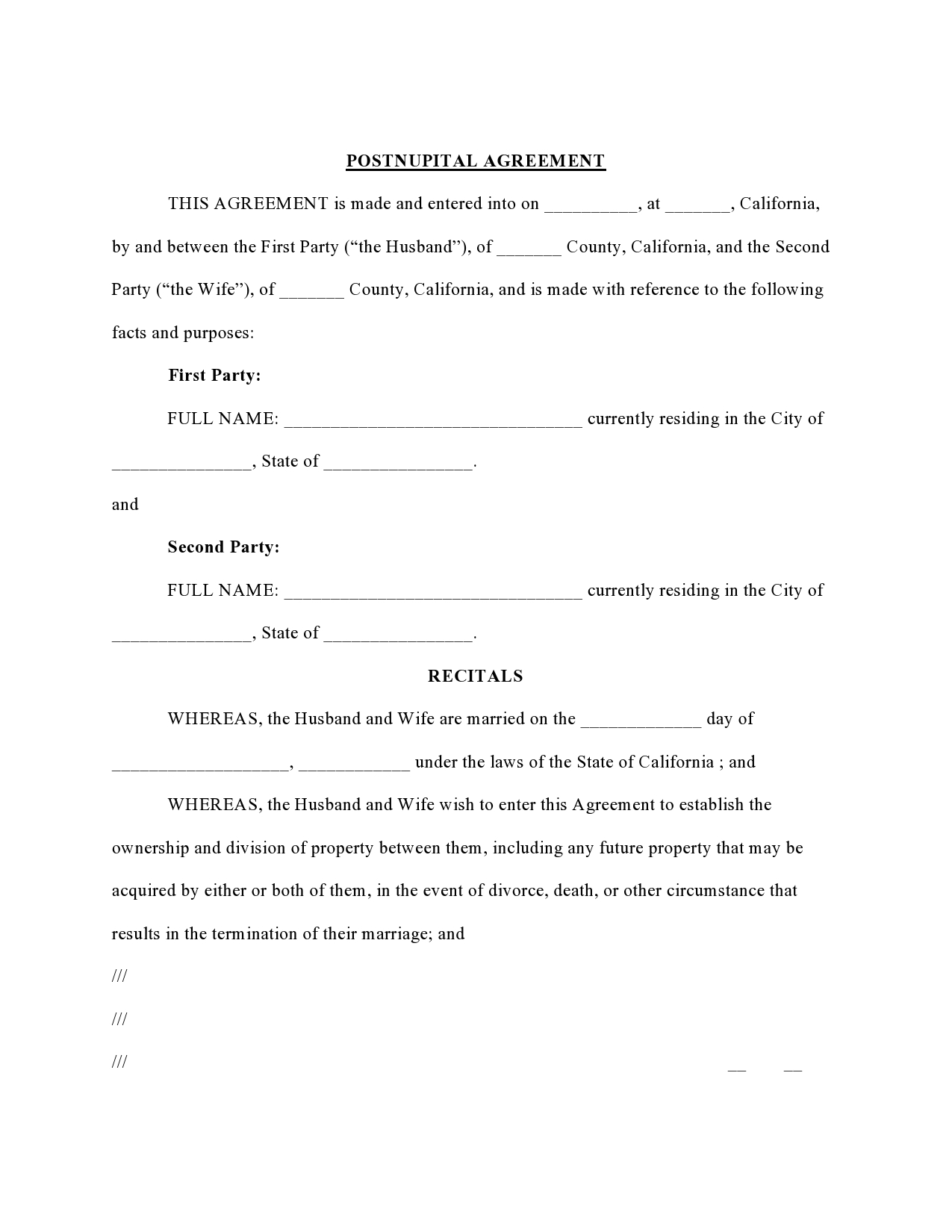 Free postnuptial agreement template 25
