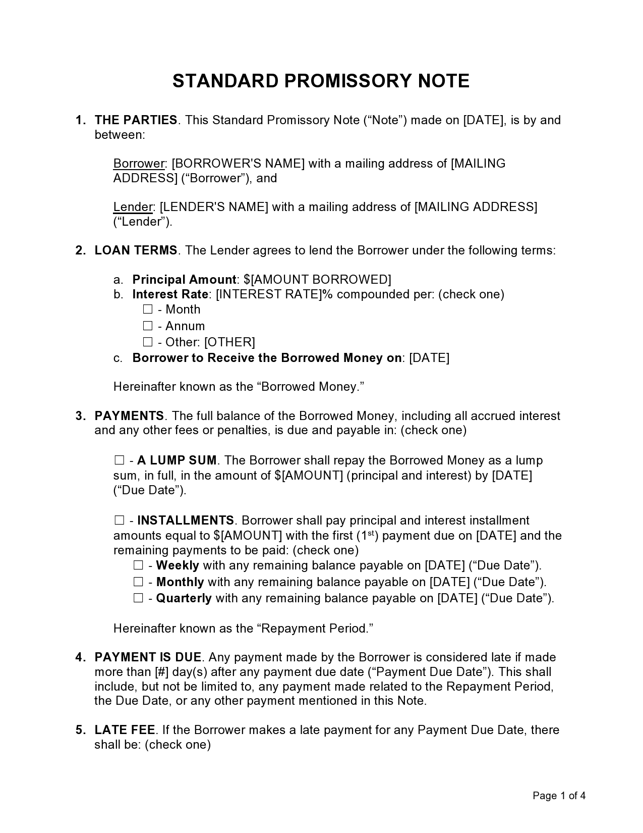 Free promissory note template 01