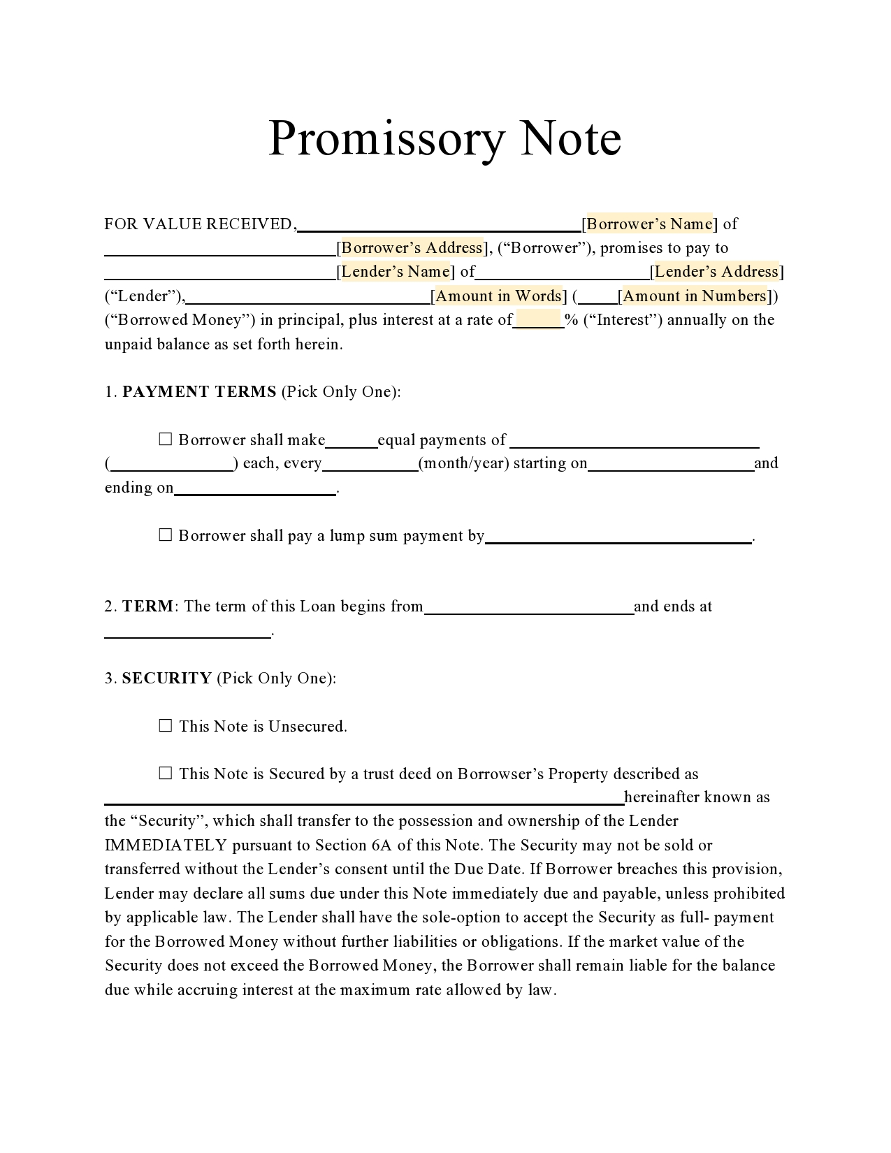 Free promissory note template 10