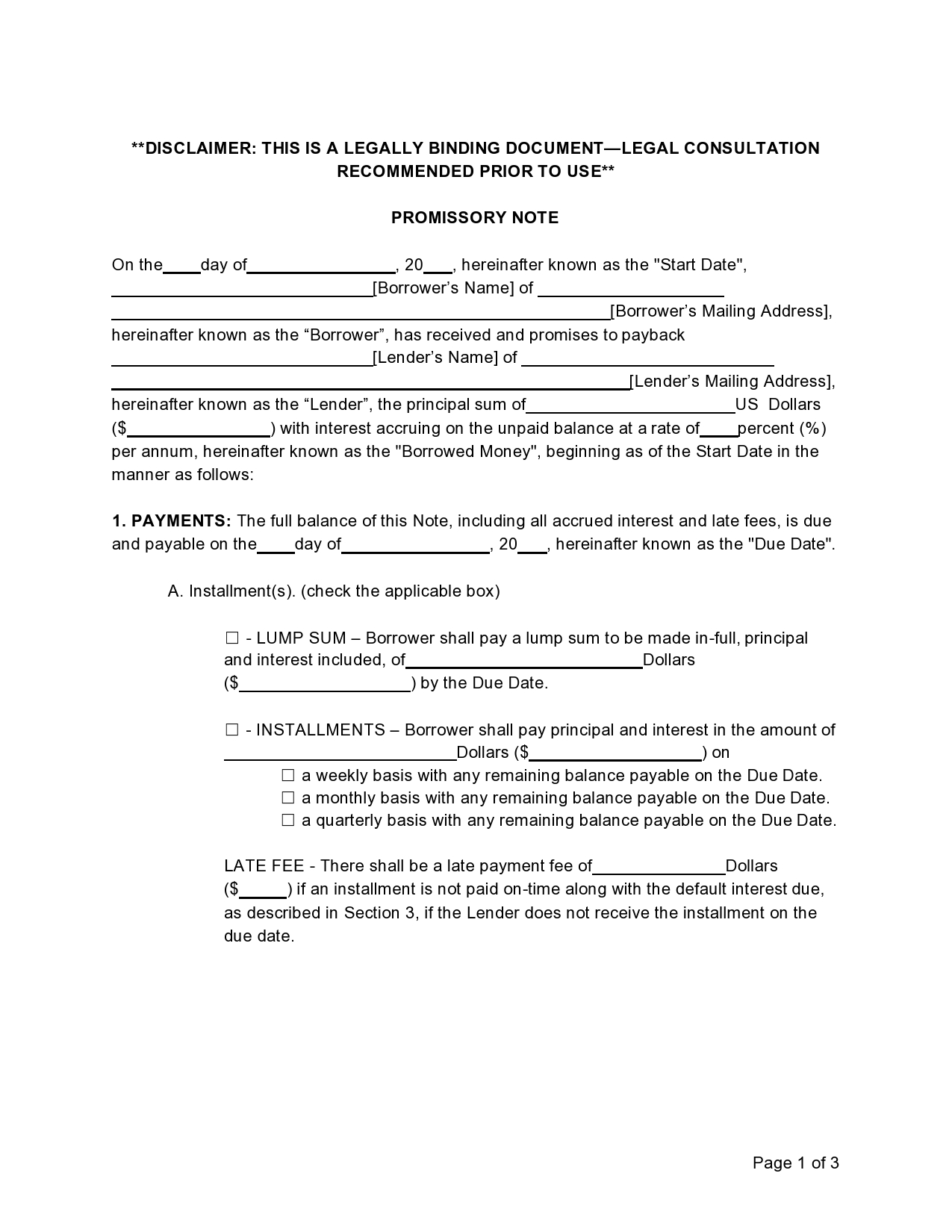 Free promissory note template 20