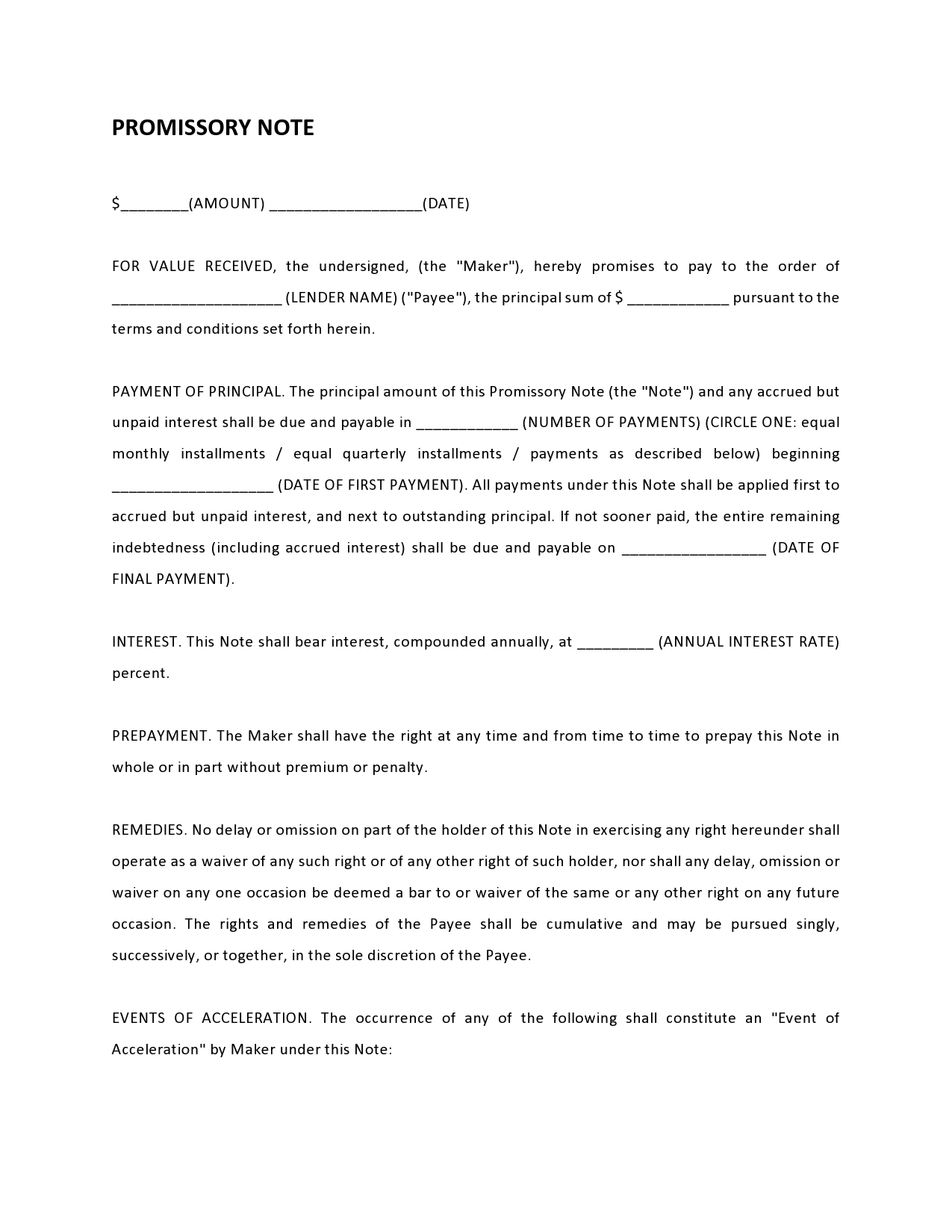 Free promissory note template 24