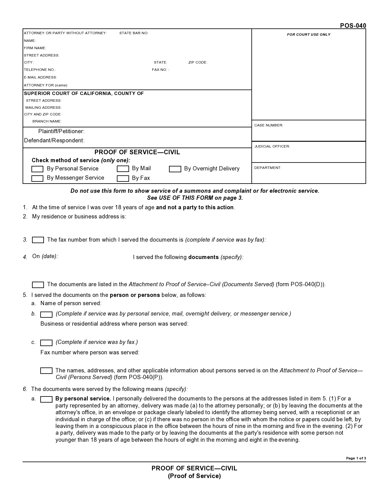 Free proof of service form 03