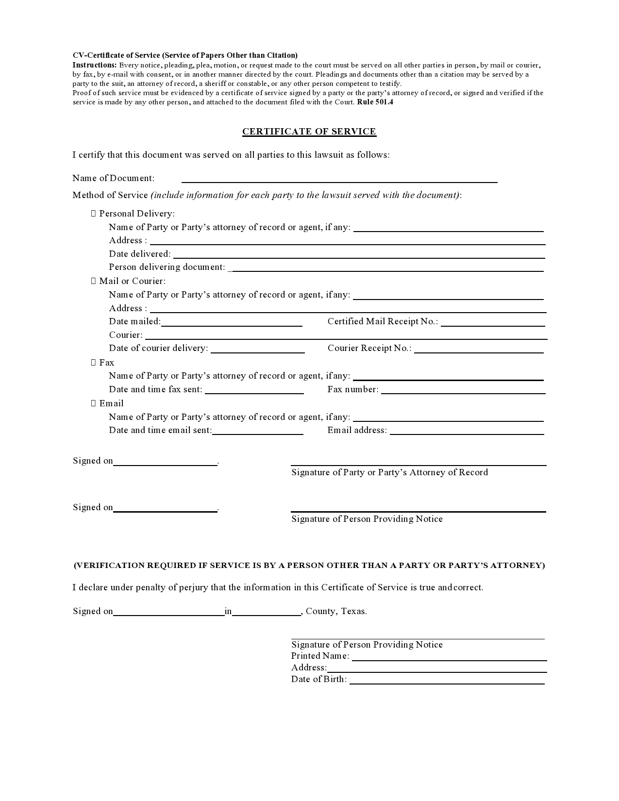 Free proof of service form 05