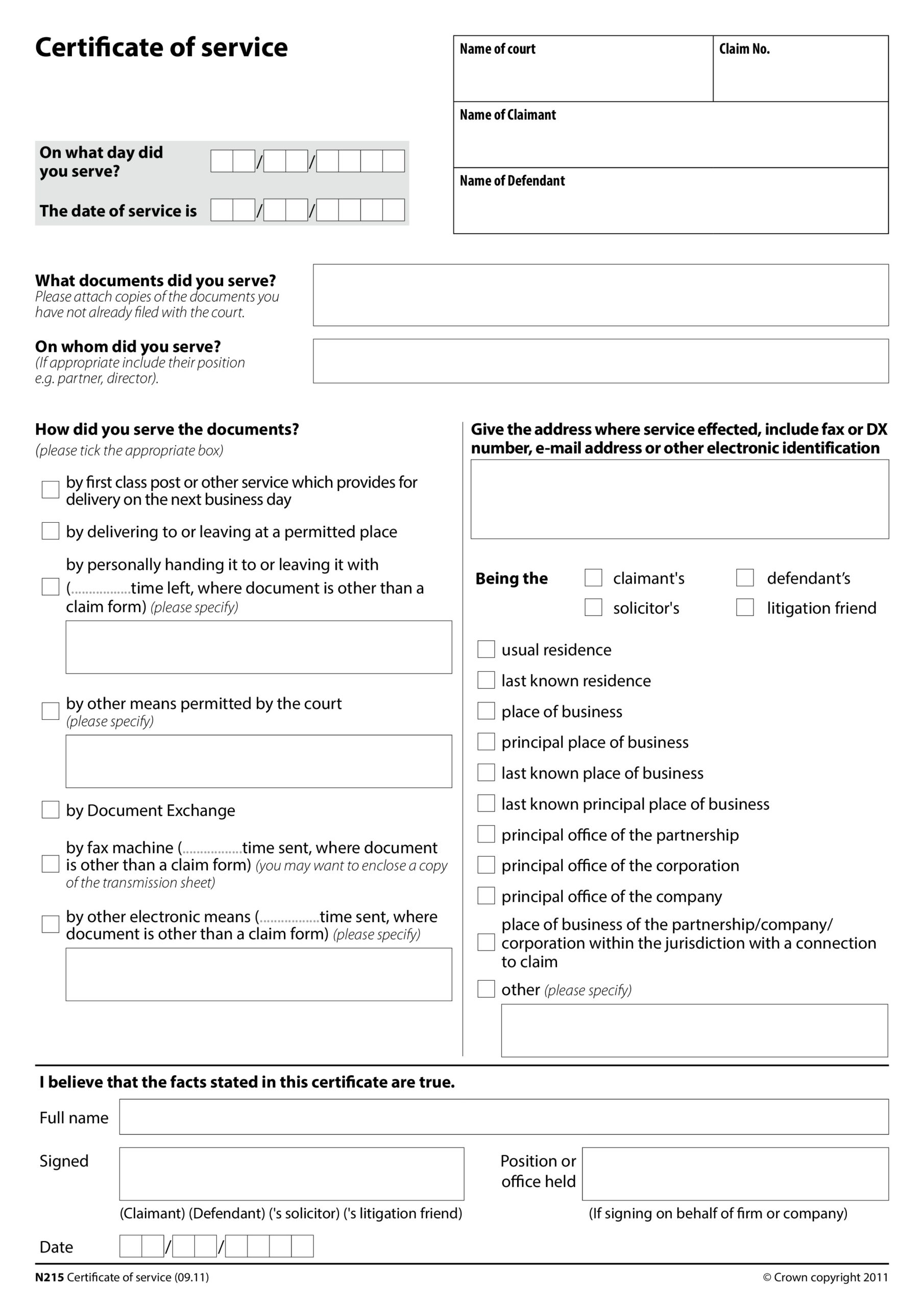 Free proof of service form 07