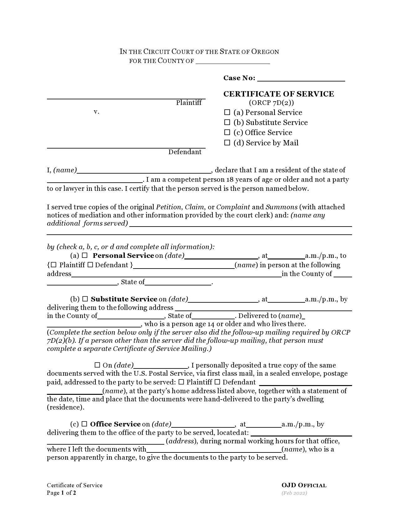 Free proof of service form 10