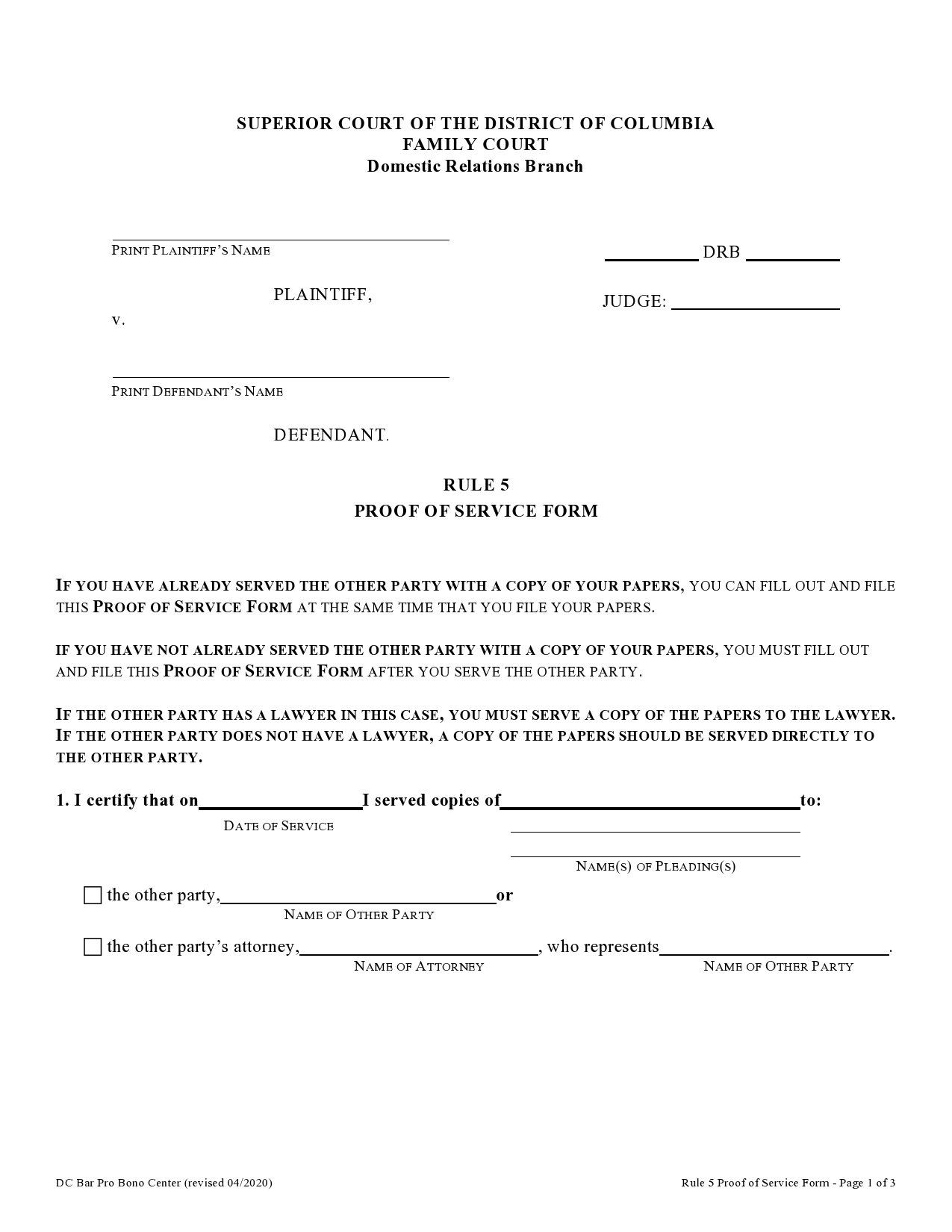 Free proof of service form 15