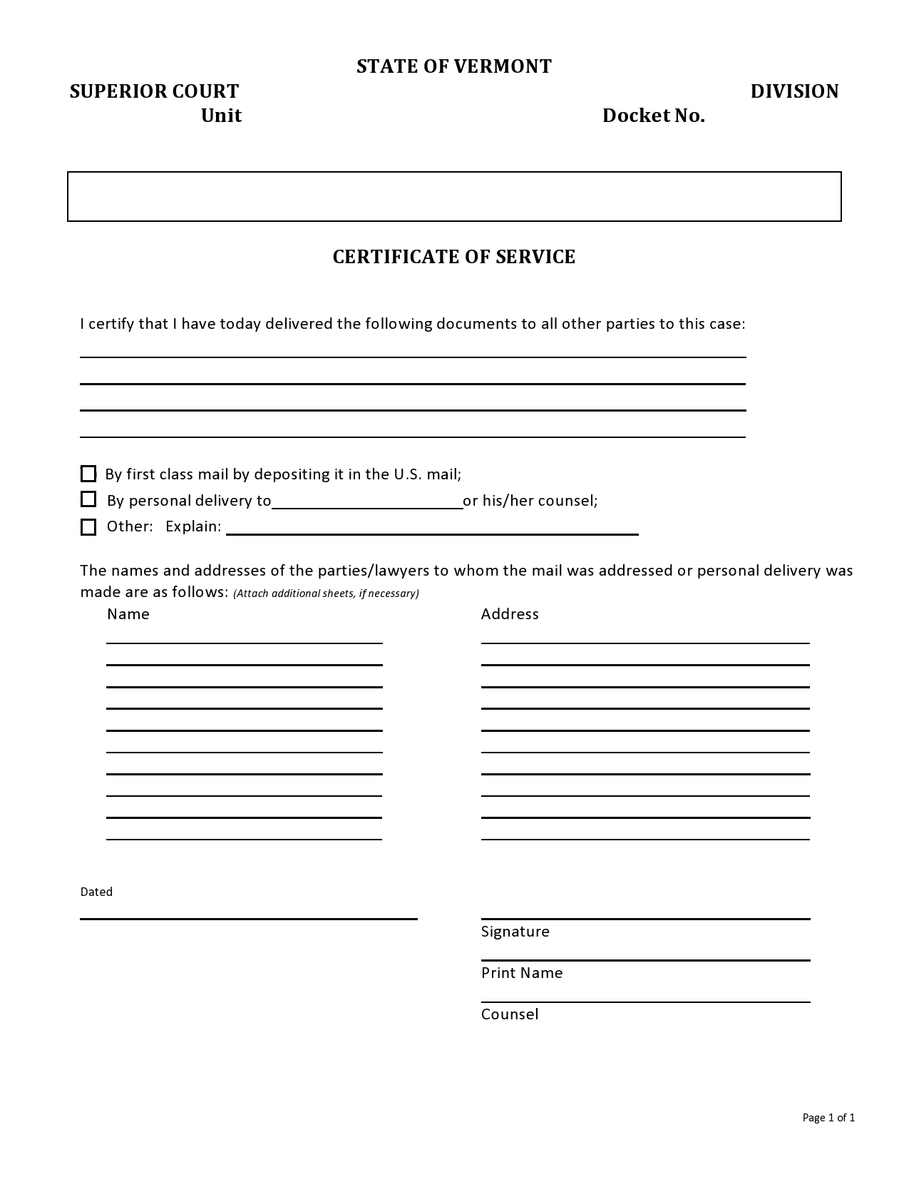 Free proof of service form 30