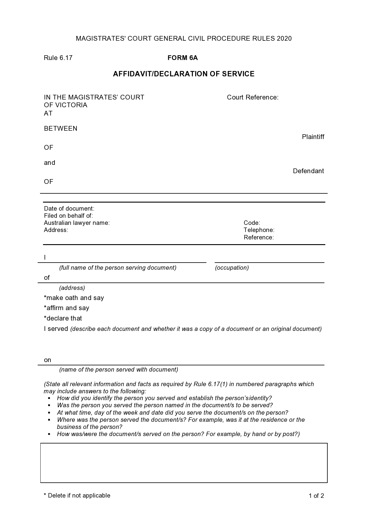 Free proof of service form 43