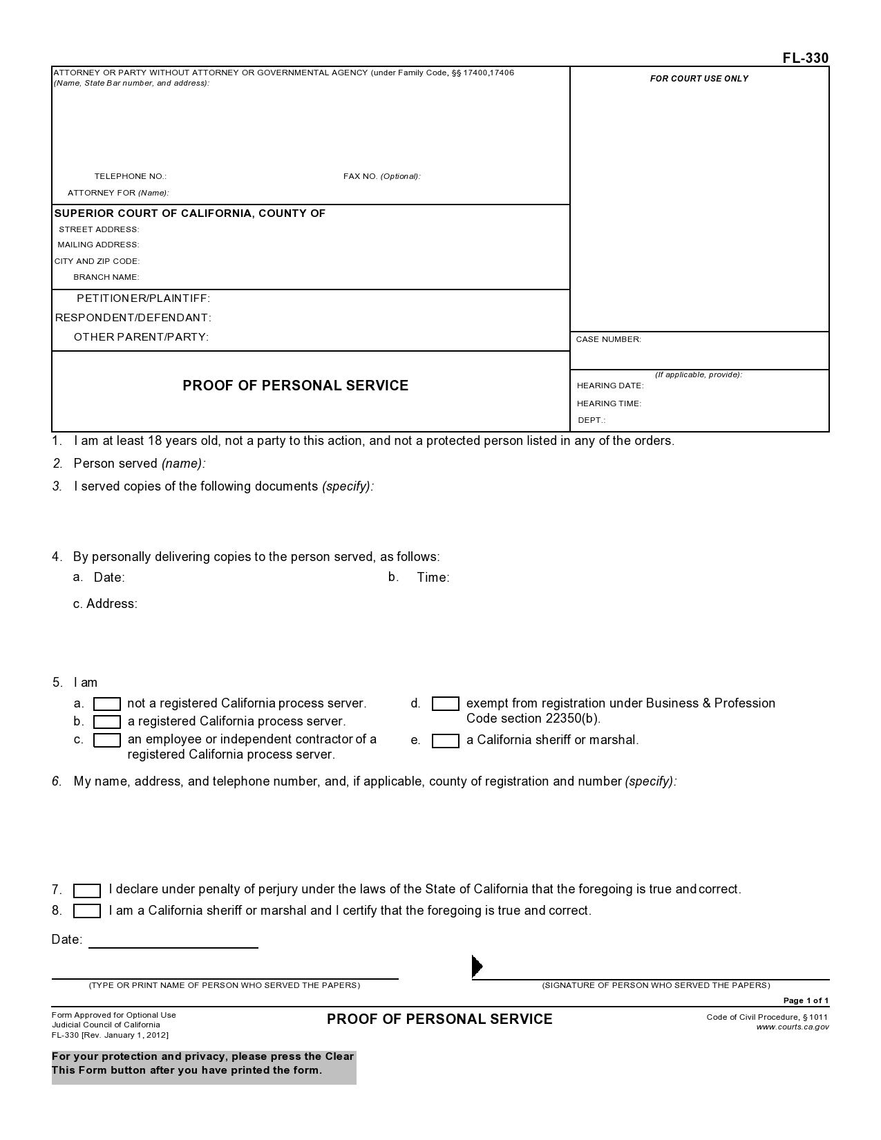 Free proof of service form 45