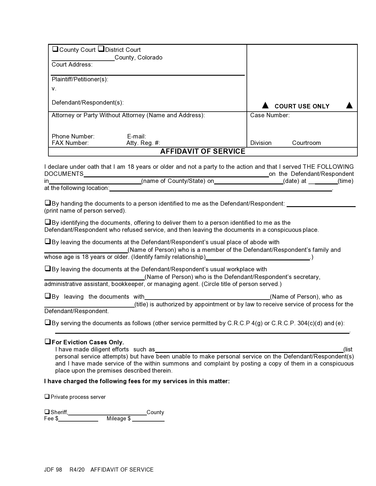Free proof of service form 46