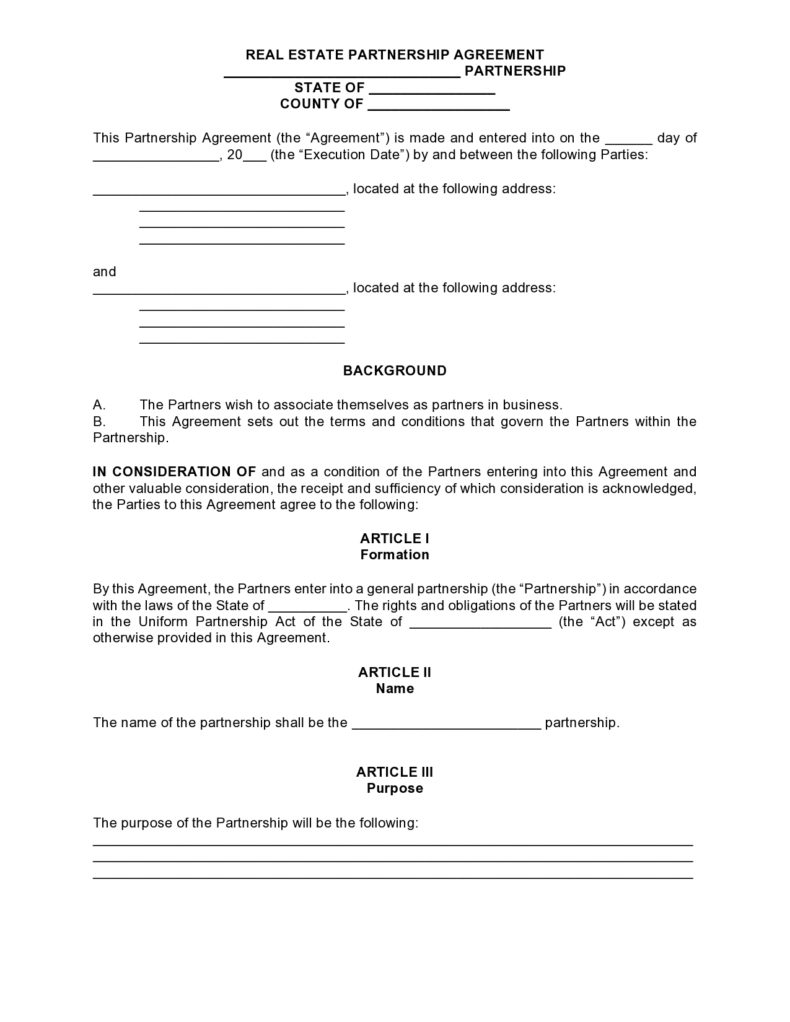 30 Best Real Estate Partnership Agreement Templates [Word]